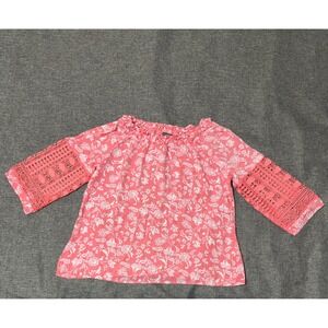 BYdesign Women's Large Top Floral Lace Crochet Sleeve‎ Pink White